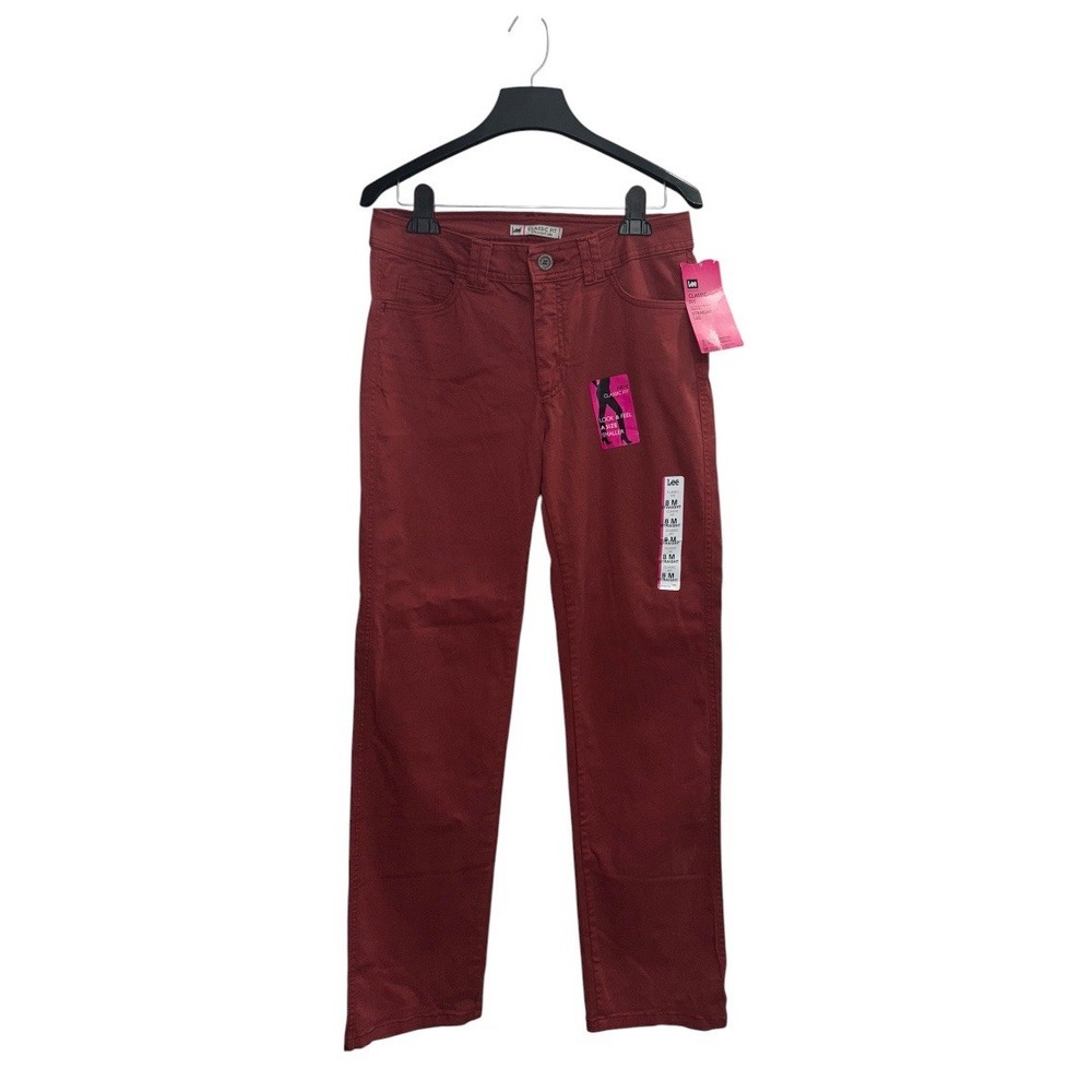 NWT Lee Classic Fit Straight Leg Pants Womens 8 Medium Rust Burgundy Stretch $48